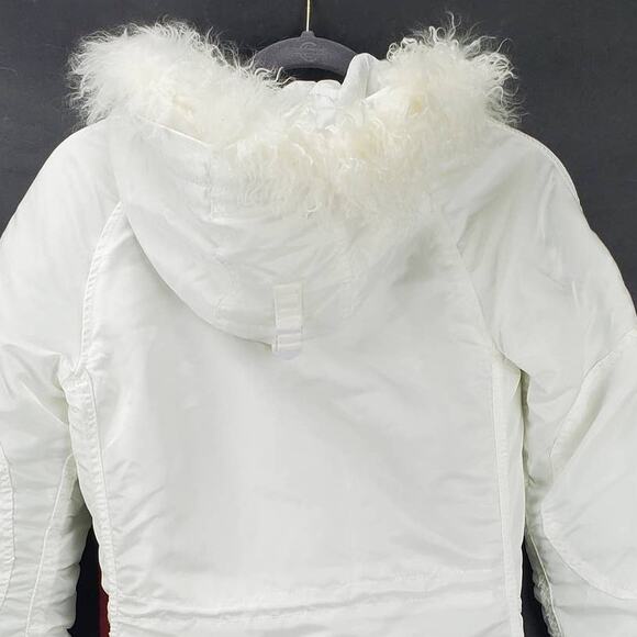 Alpha Industries White Parka Ski Coat Faux Fur Hood Gorpcore Thigh Length Jacket - Picture 9 of 10